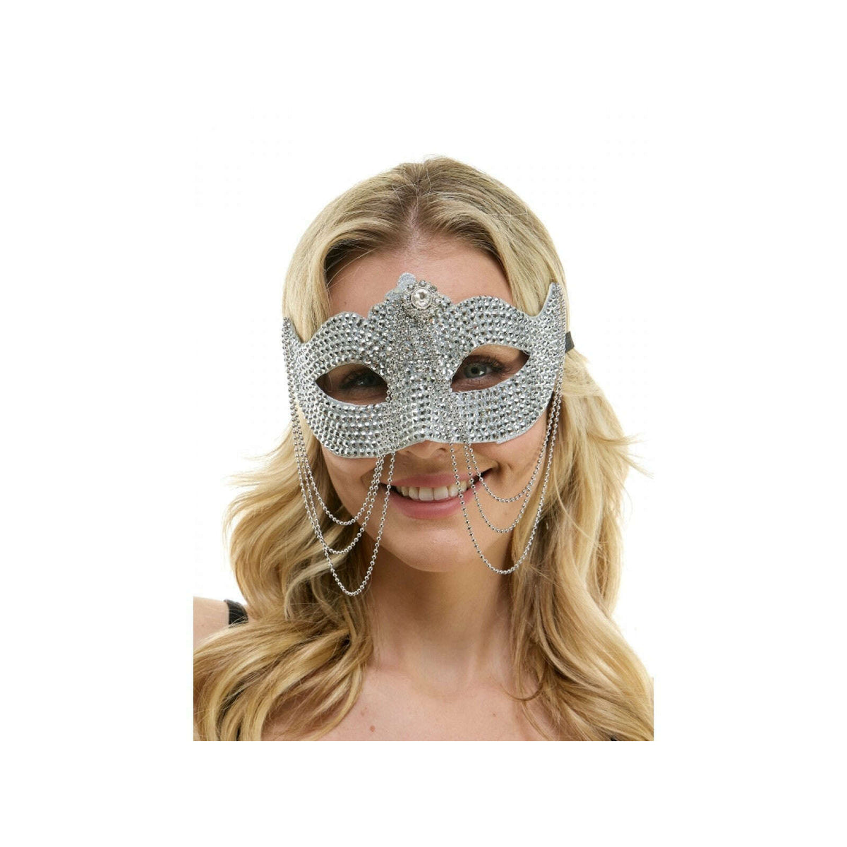 Rhinestone Venetian Mask w/ Long Chains