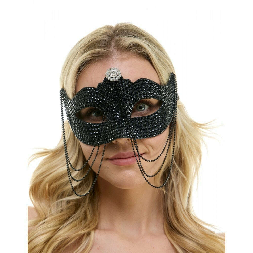 Rhinestone Venetian Mask w/ Long Chains