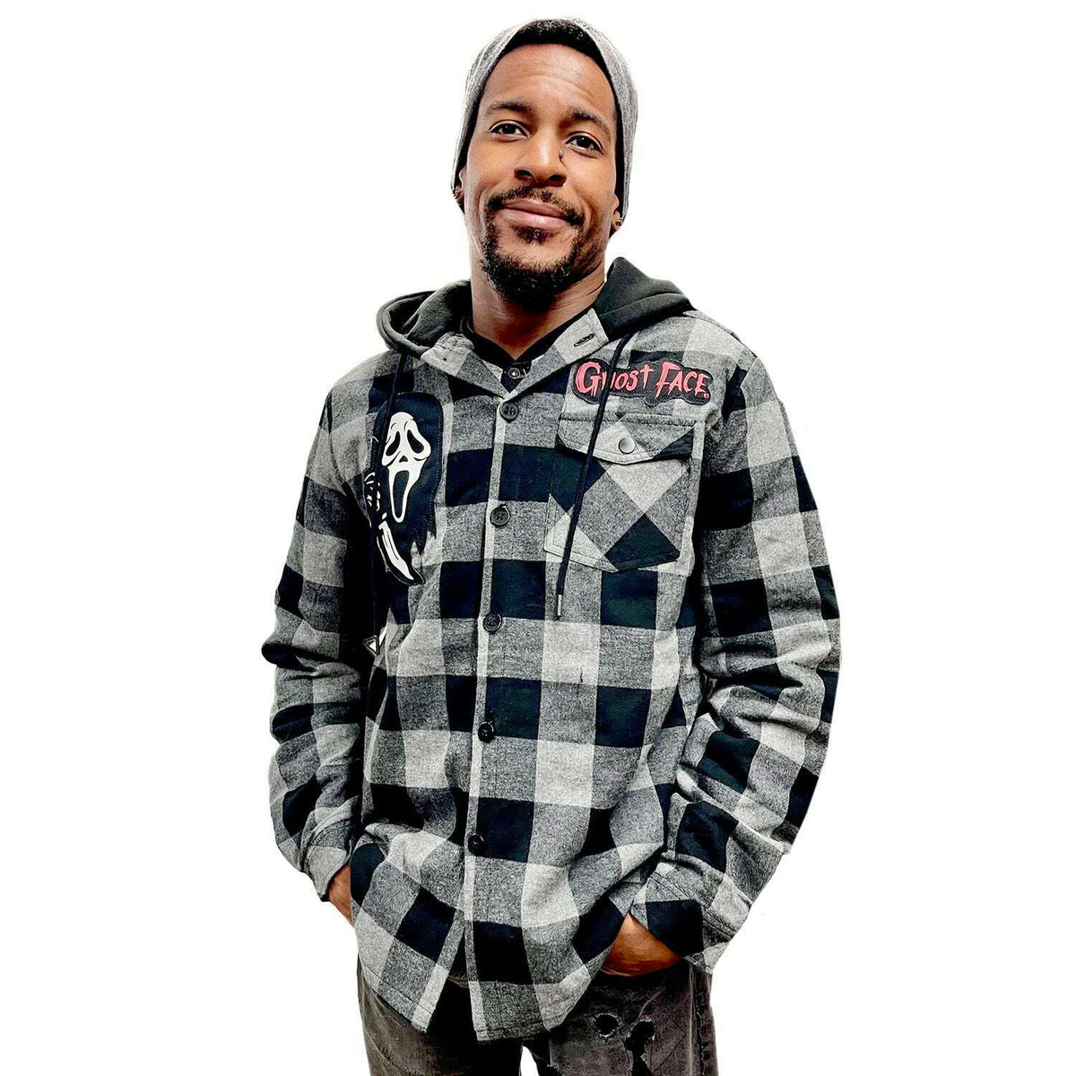 Scream Ghostface Greyscale Flannel Unisex Hoodie