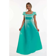 Seafoam Green Regency Adult Satin Puff Sleeve Dress