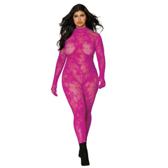 Seamless Floral Knitted Fishnet Catsuit Bodystocking