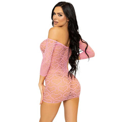 Seamless Heart Net Mini Dress w/ Keyhole Tie Front