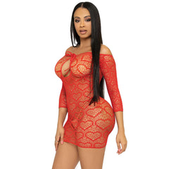 Seamless Heart Net Mini Dress w/ Keyhole Tie Front