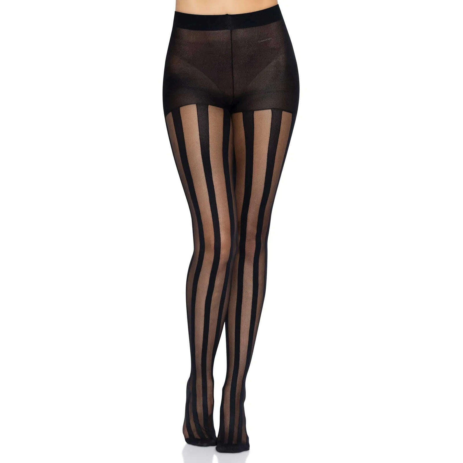 Sheer Black Vertical Striped Pantyhose