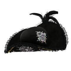 Shimmery Rhinestone Black Tricorn Pirate Hat