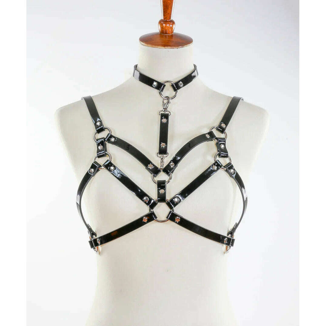 Shiny Patent Double Strap Bra Harness & Choker Set