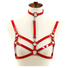 Shiny Patent Double Strap Bra Harness & Choker Set