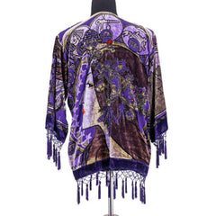 Short Beaded Fringe Shawl with Female Portrait Design