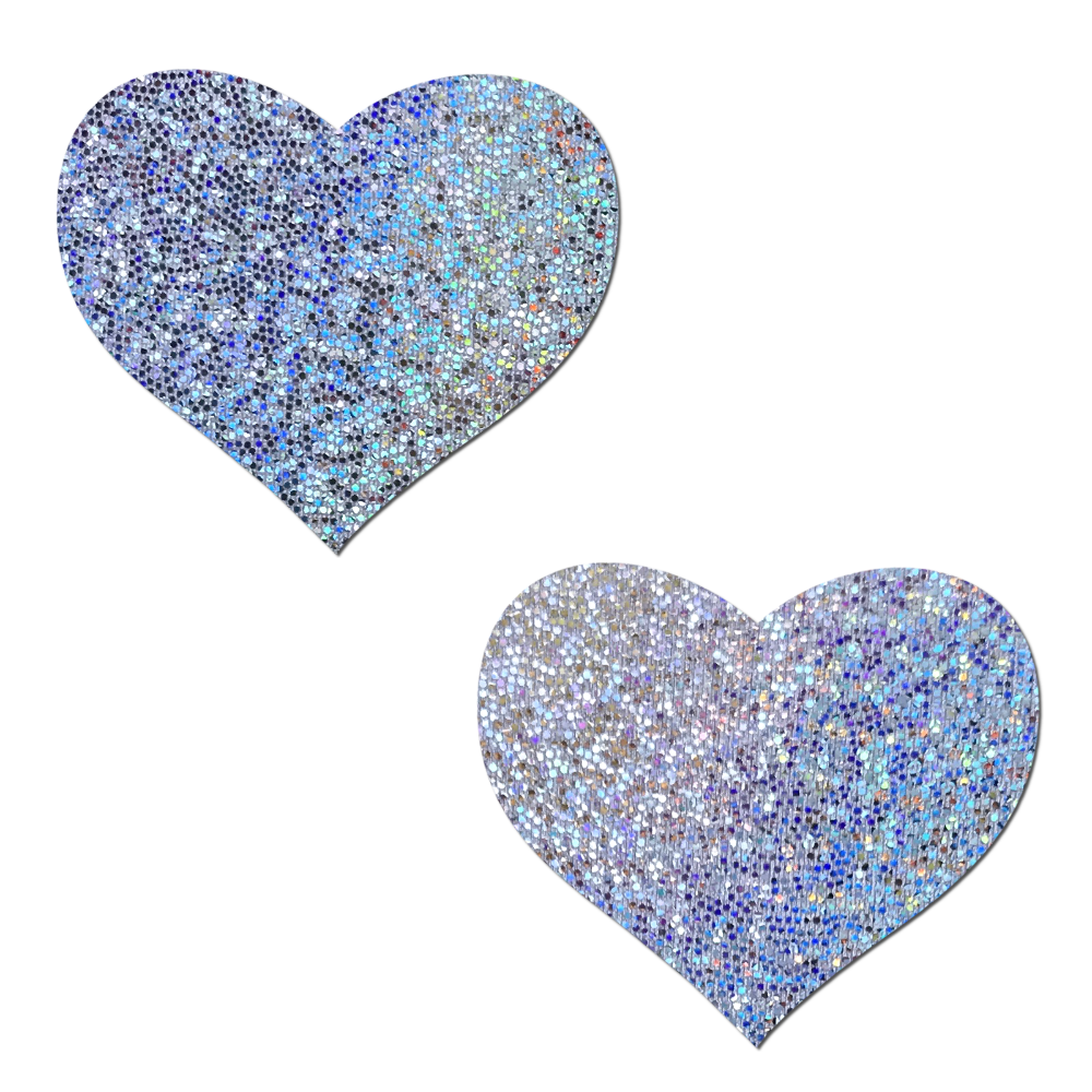 Silver Glitter Hearts Nipple Pasties