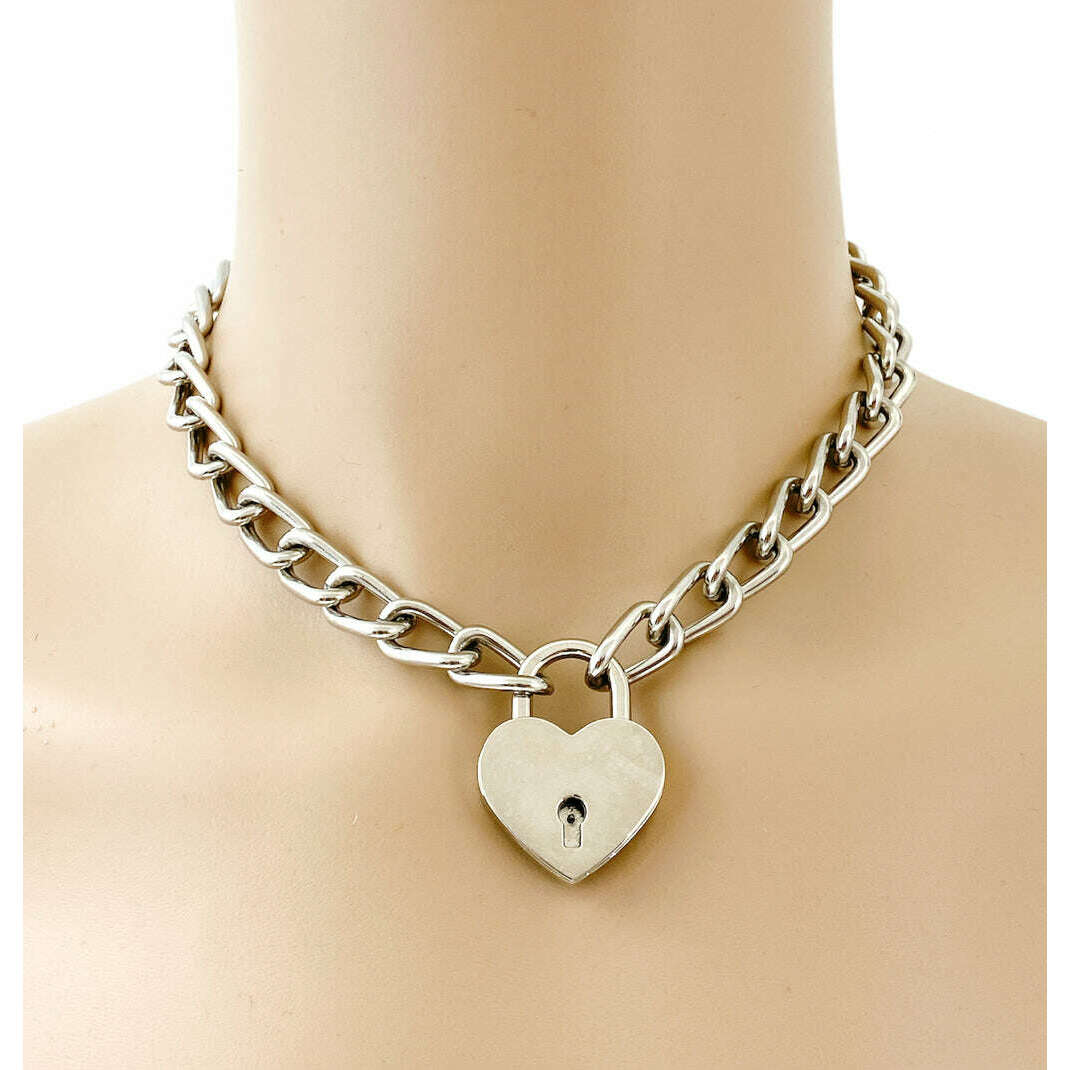 Silver Heart Lock Cuban Chain