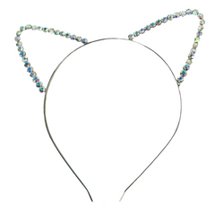 Silver Iridescent Rhinestone Cat Ear Headband