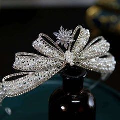 Silver Pearly Ribbon Tiara