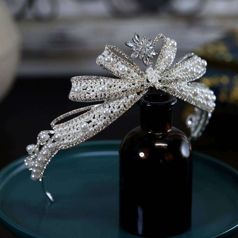 Silver Pearly Ribbon Tiara