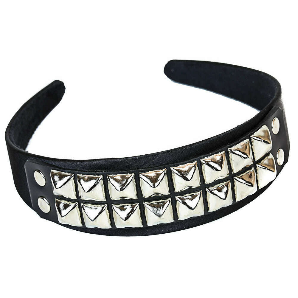 Silver Studded Black Leather Headband