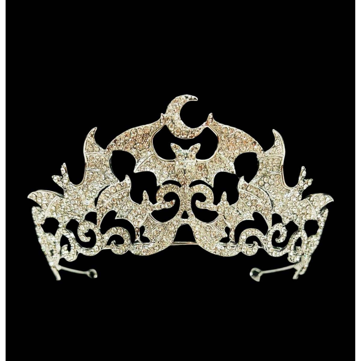 Silver Vampire Bat Rhinestone Crown