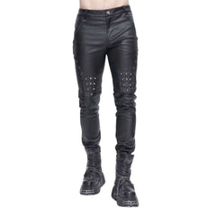 Slim Fit Pleather Studded Knee Men's Pants