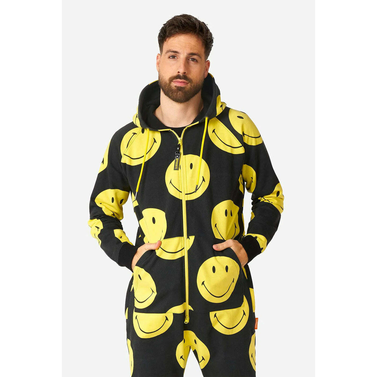 OppoSuits Smiley Yellow and Black Adult Hooded Jumpsuit