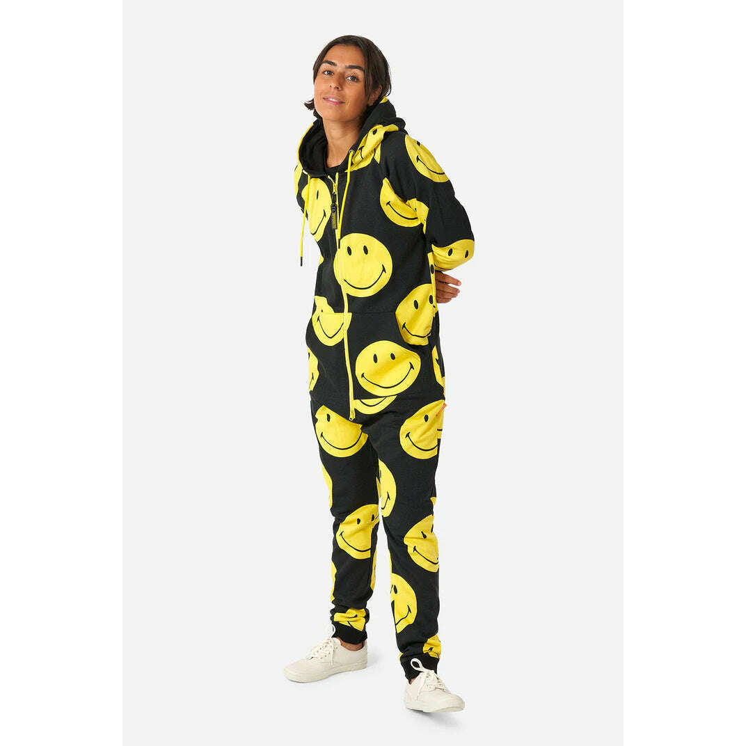 OppoSuits Smiley Yellow and Black Adult Hooded Jumpsuit