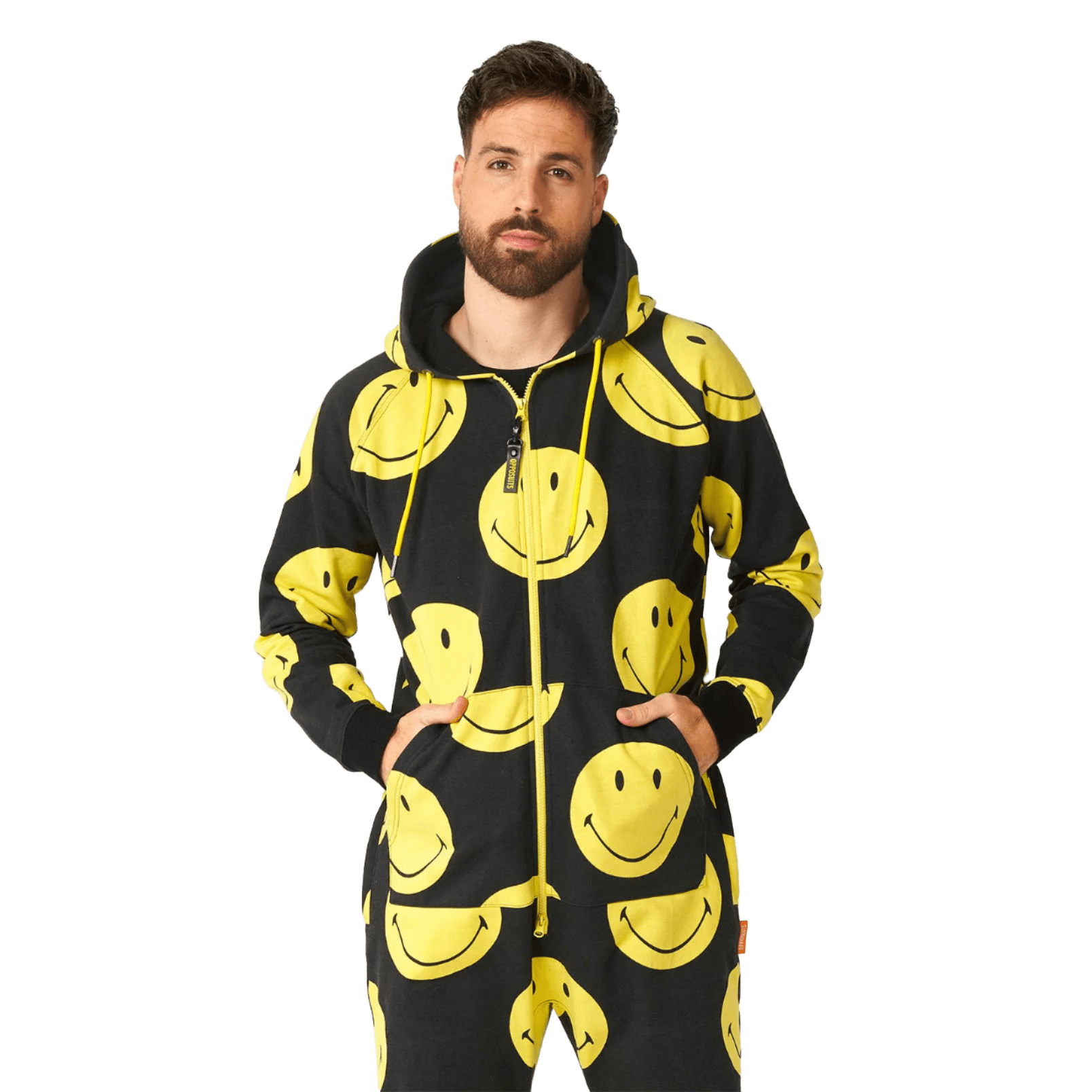 OppoSuits Smiley Yellow and Black Adult Hooded Jumpsuit