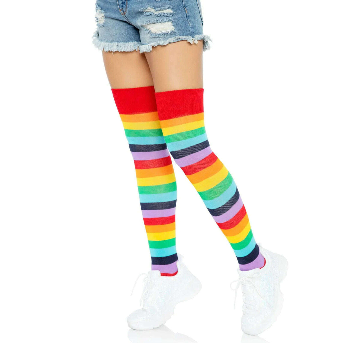 Spandex Rainbow Striped Thigh Highs