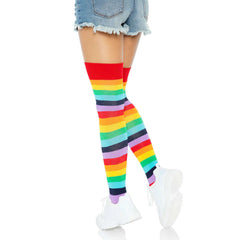 Spandex Rainbow Striped Thigh Highs