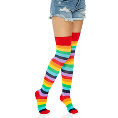 Spandex Rainbow Striped Thigh Highs