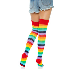 Spandex Rainbow Striped Thigh Highs