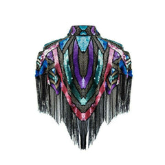 Spectacular Multicolor Sequin Beaded Fringe Shawl