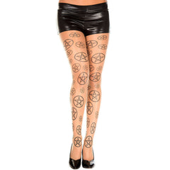 Star Pentagram Beige Spandex Pantyhose