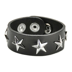 Star Studded Black Leather Snap Bracelet