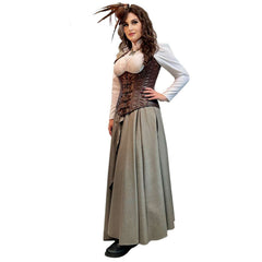 Steampunk Retro Brown Women's Costume w/ Feathered Fascinator Hat