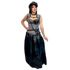 Steampunk, Women's Black  w/ Grey Floral Lace Detail Adult Costume