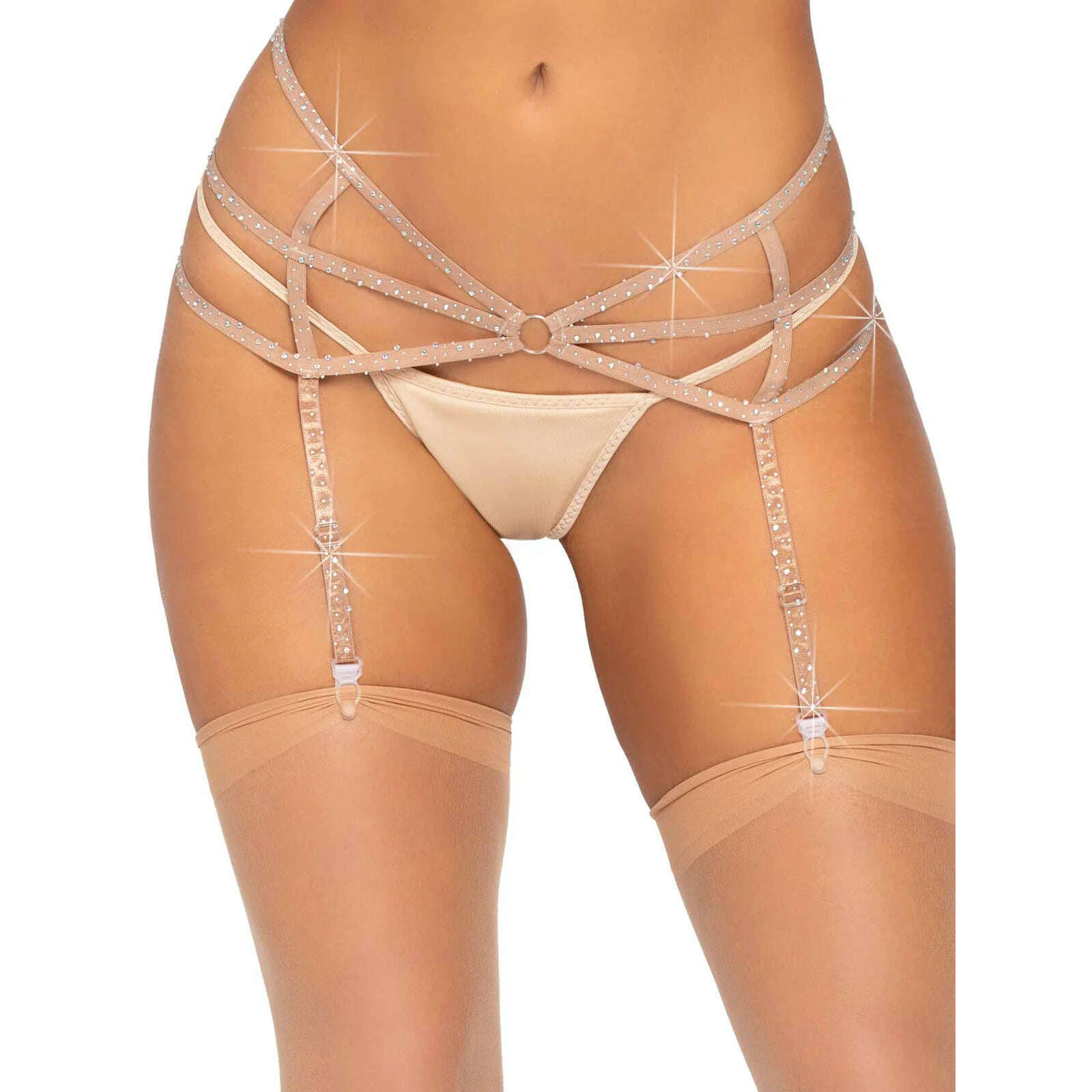 Strappy Elastic Rhinestone Garter Belt