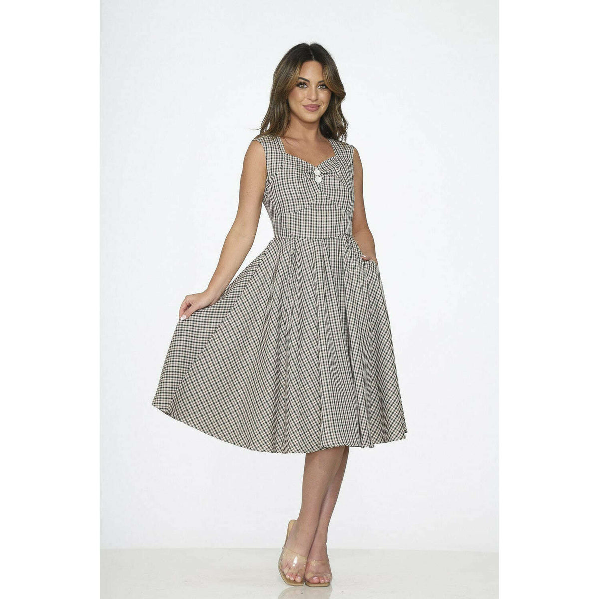 Sweet Swinging Pocketed Gingham Dress