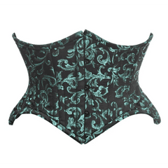 Top Drawer Black & Green Brocade Double Steel Boned Mini Cincher Corset