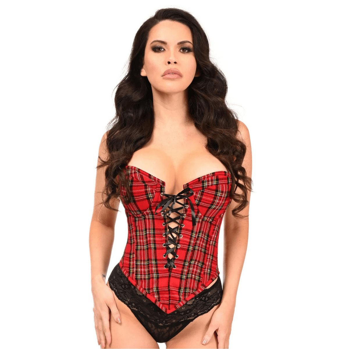 Top Drawer Red Plaid Steel Boned Lace-Up Bustier