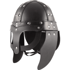 Traditional Black Leather Viking Helmet