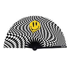 Trippy Checkers Melty Face Blacklight Reactive Folding Fan