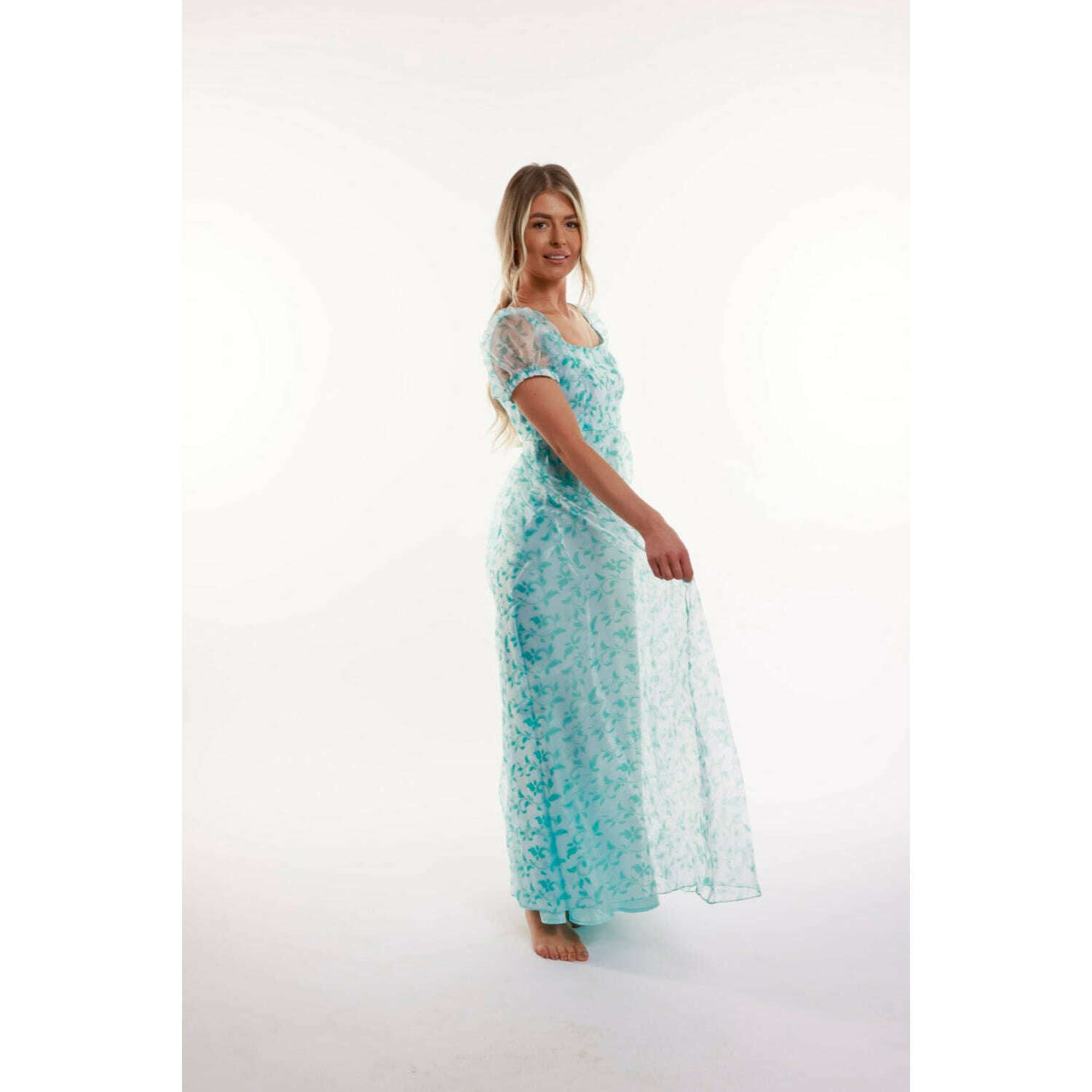 Turquoise Regency Adult Puffy Sleeve Dress