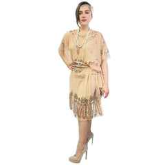 Ultimate 1920s Sheer Pale Pink Sequin Flapper Dress Adult Costume