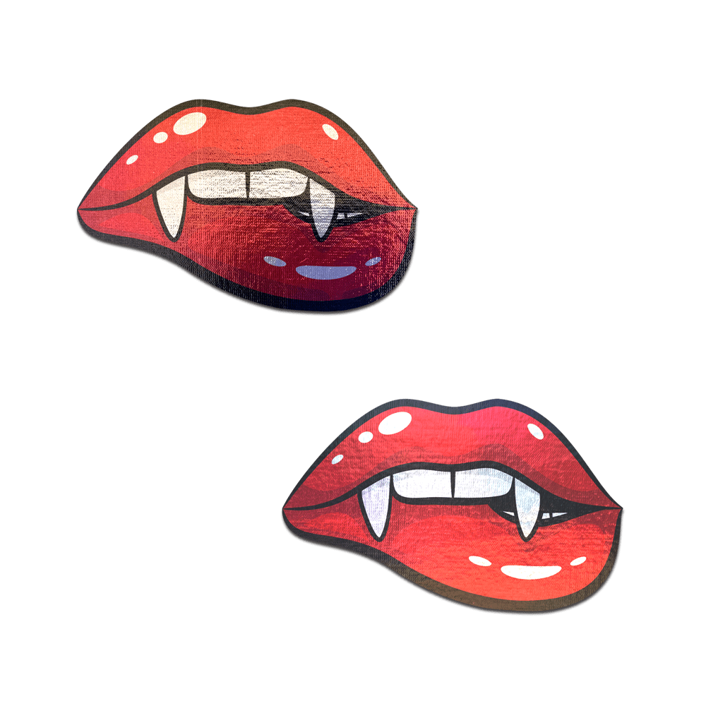 Vampire Fangs Pasties Red Holo Biting Lip Nipple Covers