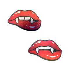 Vampire Fangs Pasties Red Holo Biting Lip Nipple Covers