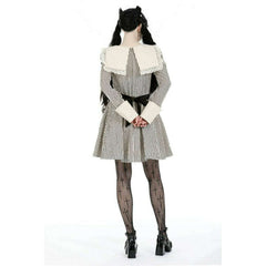 Vintage Doll Black & White Vertical Striped Lapel Dress