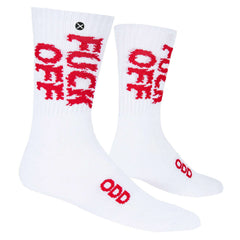 White & Red "F*ck Off" Crew Length Socks