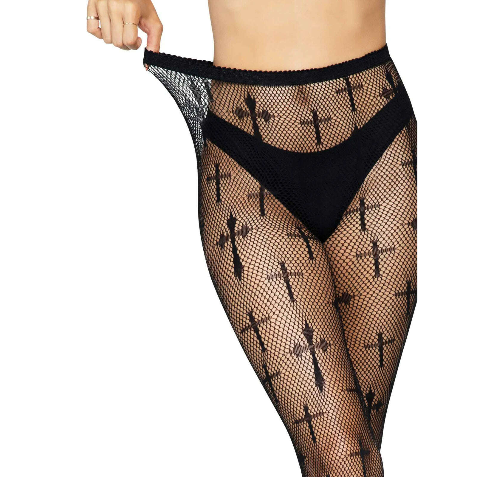 Worship Me Cross Fishnet Tights