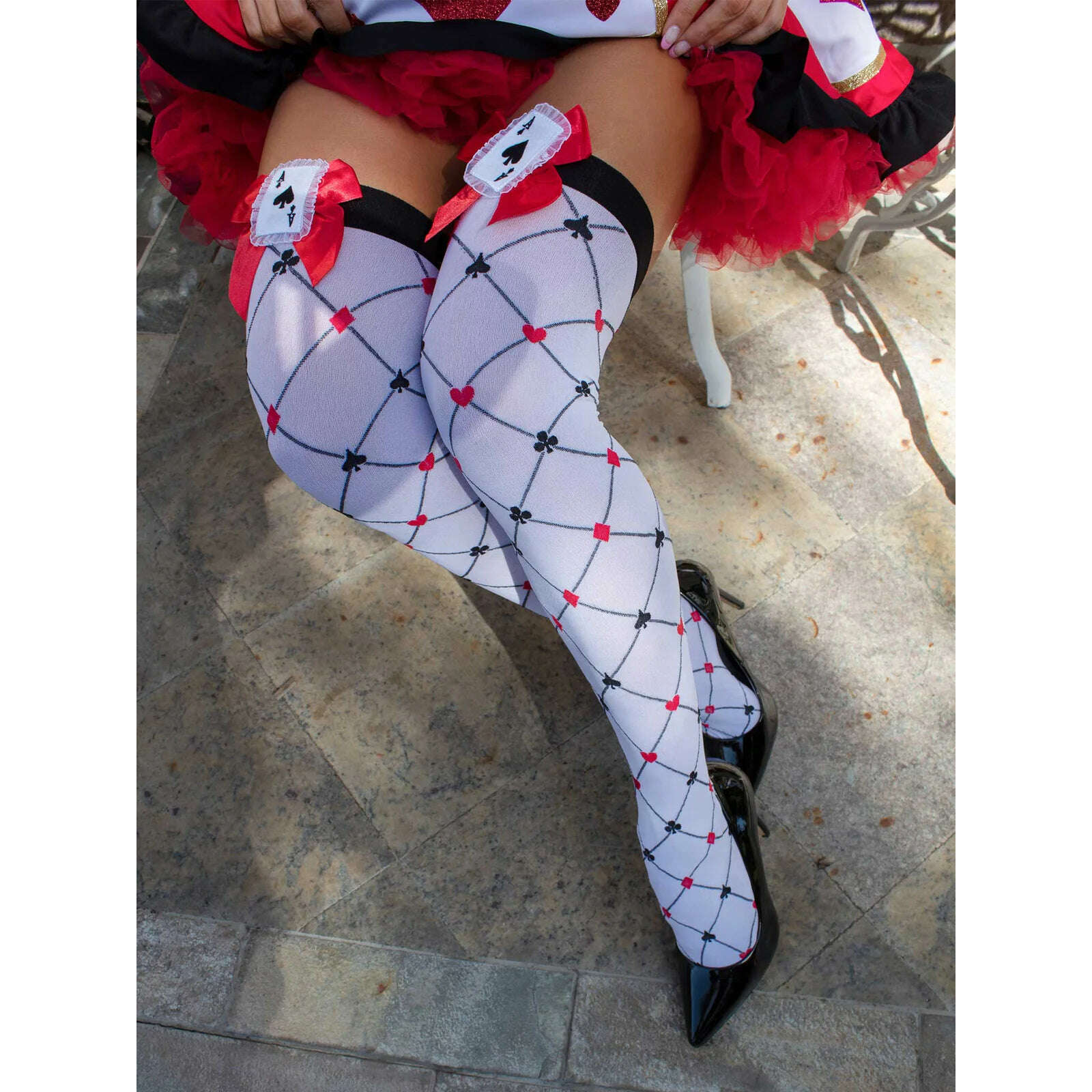 Woven Diamond Card Suit Thigh Highs