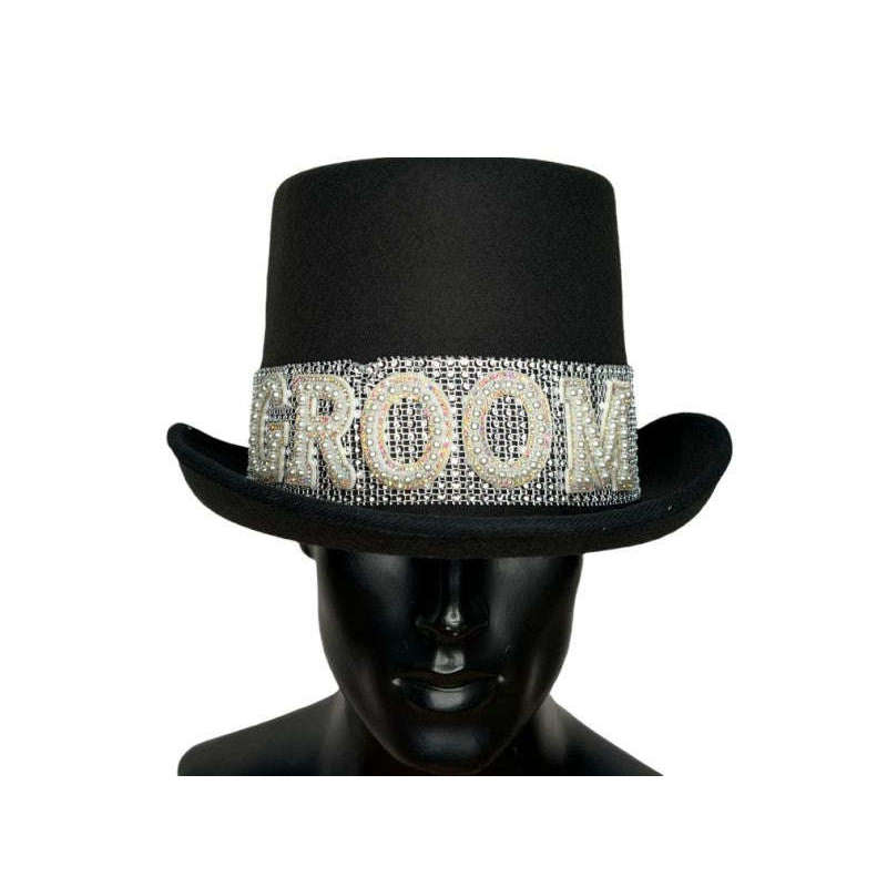 Rhinestone Groom Black Top Hat