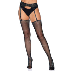 Rhinestone Micro Net Garter Belt & Stockings