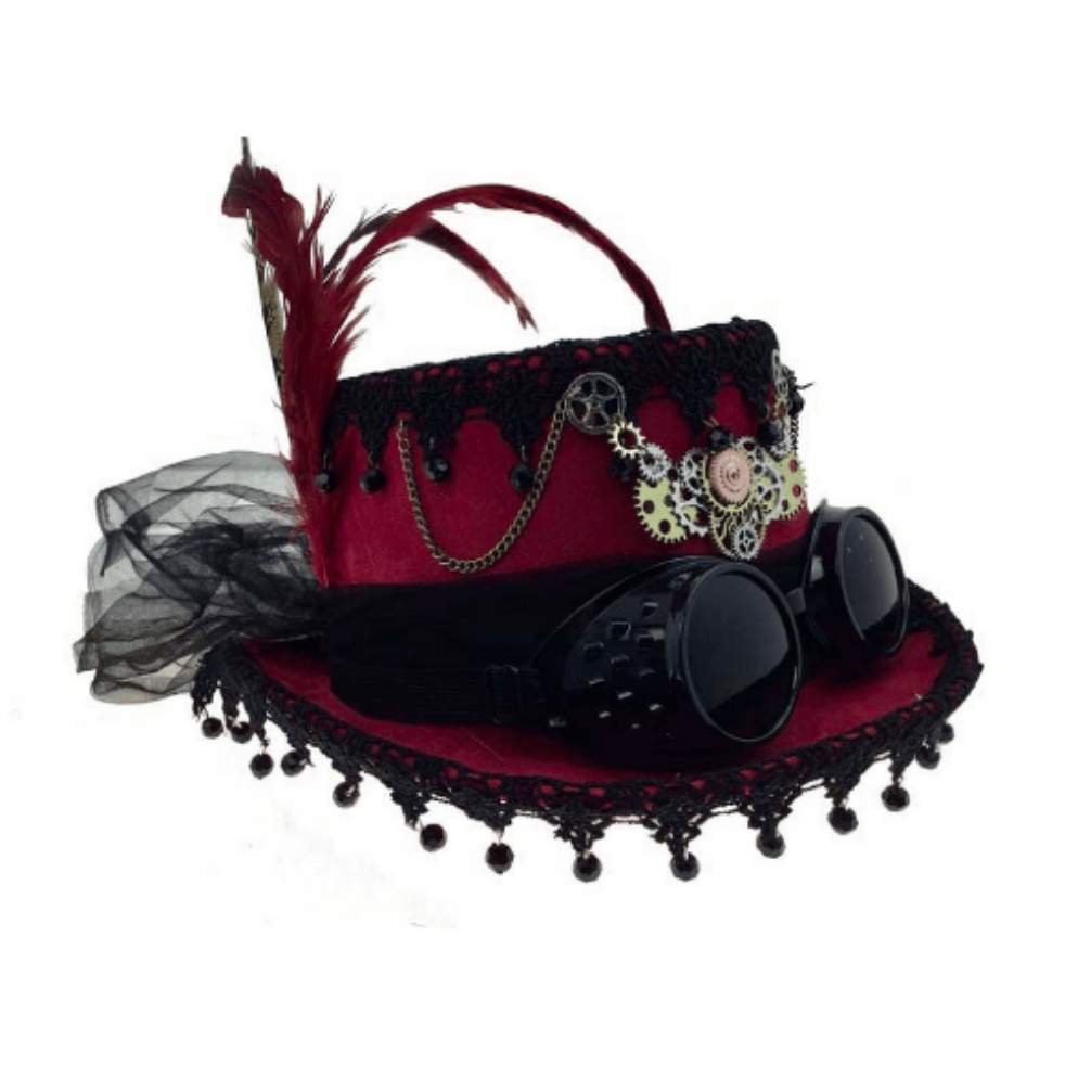 Steampunk Red Hat With Goggles