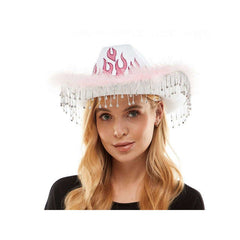 Flaming Rhinestone Fringe Cowboy Hat w/ Feathers